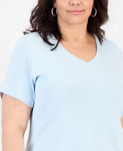 Style & Co Plus Size Short-sleeve V-neck Top, Exclusively At Macy's In Blue