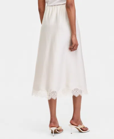 Inc International Concepts Women's Lace-trim Satin Midi Skirt, Macy's Exclusive In White