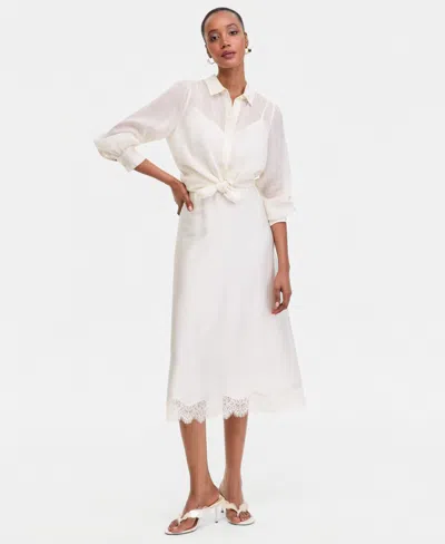 Inc International Concepts Women's Lace-trim Satin Midi Skirt, Macy's Exclusive In White