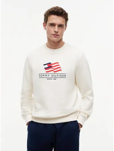 Tommy Hilfiger Rwb Main Flag Terry Crew Sweatshirt In White