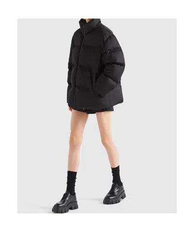 Prada Oversized Re-nylon Down Jacket In Black