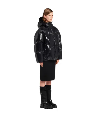 Prada Shiny Nylon Down Jacket In Black