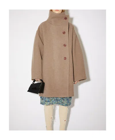 Acne Studios Funnel-neck Single-breasted Coat In Multi