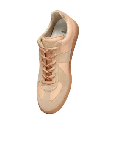 Maison Margiela 'replica' Pink Low Top Sneakers With Suede Details And Logo On The Tongue In Leather Woman In Beige