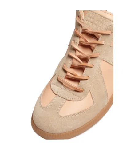 Maison Margiela 'replica' Pink Low Top Sneakers With Suede Details And Logo On The Tongue In Leather Woman In Beige