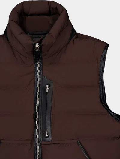 Tom Ford Sleevless Down Vest In Brown
