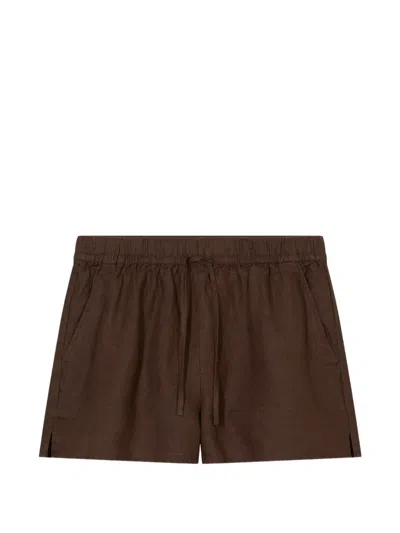 Closed Drawstring Elasticated Shorts In Brown