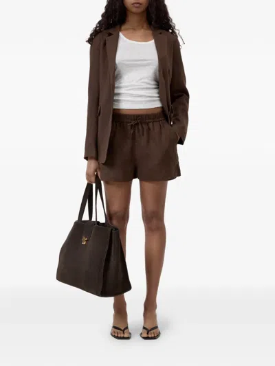Closed Drawstring Elasticated Shorts In Brown