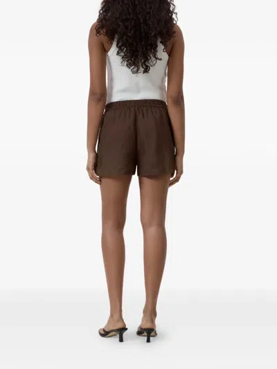 Closed Drawstring Elasticated Shorts In Brown