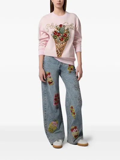 Philipp Plein Washed Sweatshirt Gelato Women In Pink