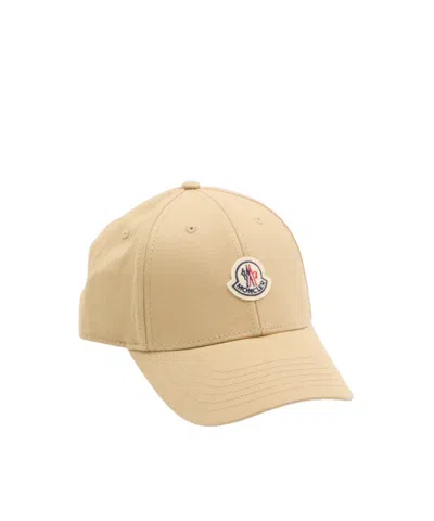 Moncler Beige Baseball Cap With Embroidered Logo In Brown