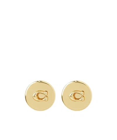 Coach Logo-plaque Stud Earrings In Gold