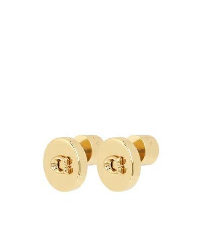Coach Logo-plaque Stud Earrings In Gold