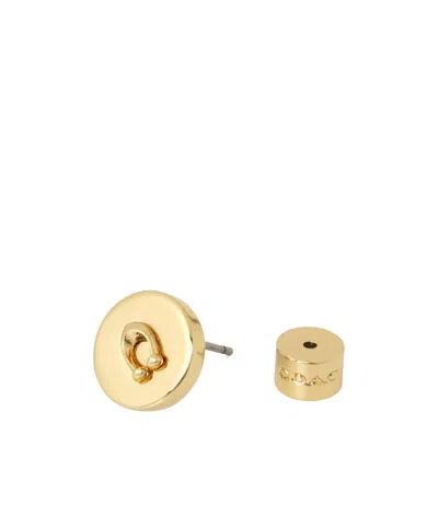 Coach Logo-plaque Stud Earrings In Gold