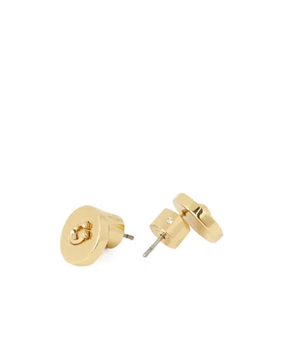 Coach Logo-plaque Stud Earrings In Gold