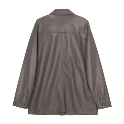 Max Mara Collared Long-sleeved Leather Jacket In Brown