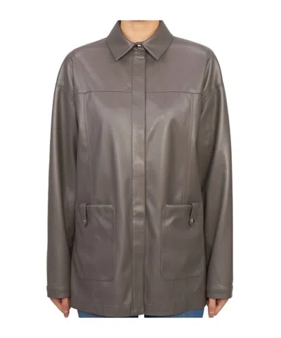 Max Mara Collared Long-sleeved Leather Jacket In Brown