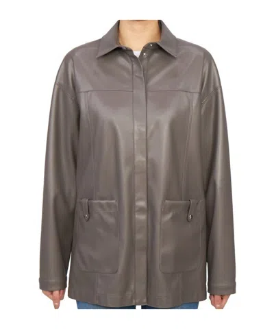 Max Mara Collared Long-sleeved Leather Jacket In Brown