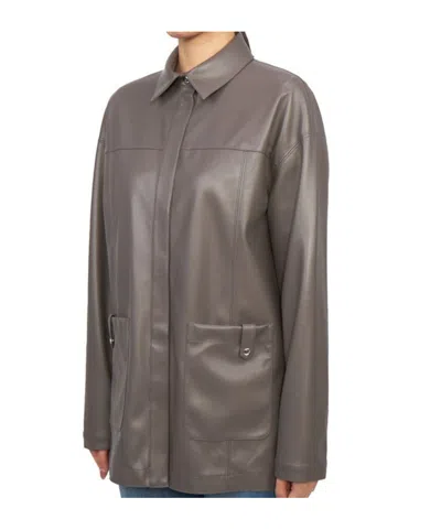 Max Mara Collared Long-sleeved Leather Jacket In Brown