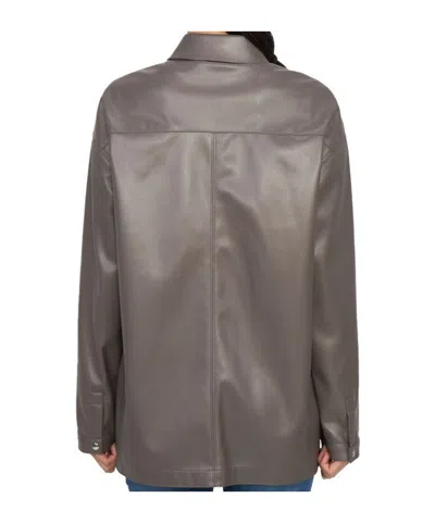 Max Mara Collared Long-sleeved Leather Jacket In Brown