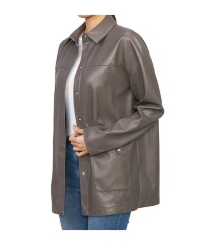 Max Mara Collared Long-sleeved Leather Jacket In Brown