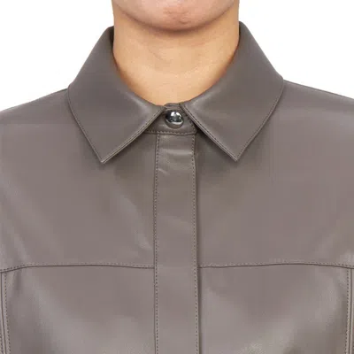 Max Mara Collared Long-sleeved Leather Jacket In Brown