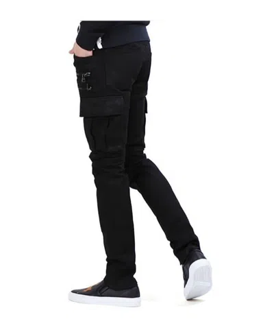 Balmain Denim Cargo Biker Pants In Black