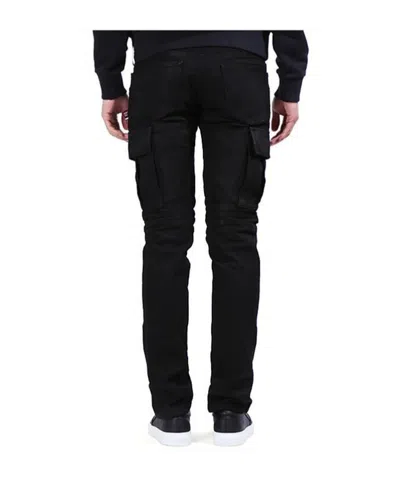 Balmain Denim Cargo Biker Pants In Black