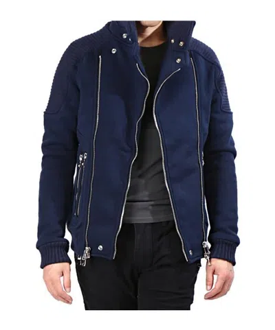 Balmain Biker Double Zip Jacket In Blue