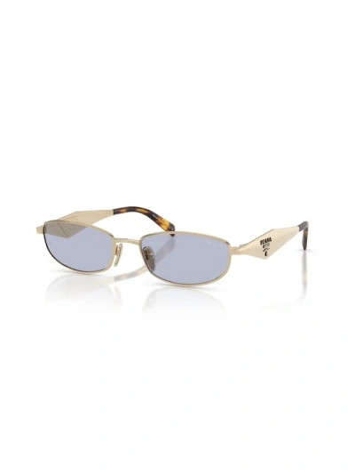 Prada Rectangular Gold-tone Metal Frame Sunglasses With Tortoiseshell Temples In Gold