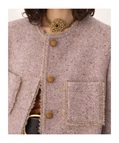Chloé Button Patch Pocket Coat In Pink