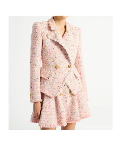 Balmain Tweed Jacket With 2 Buttons In Pink