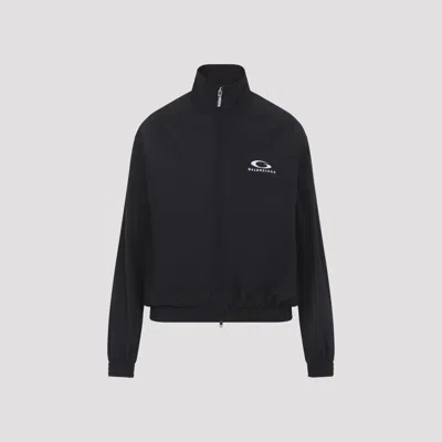 Balenciaga Womens Black Logo-embroidered Cotton-blend Track Jacket In Black