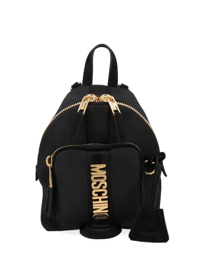 Moschino Logo-lettering Front-pocket Backpack In Black