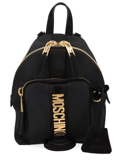 Moschino Logo-lettering Front-pocket Backpack In Black