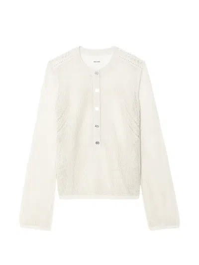 Zadig & Voltaire Womens Vanille Mandala Button-neck Cotton-blend Henley Jumper In Neutral
