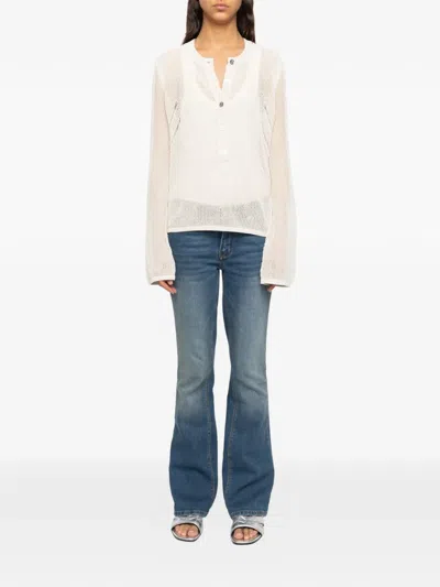 Zadig & Voltaire Womens Vanille Mandala Button-neck Cotton-blend Henley Jumper In Neutral