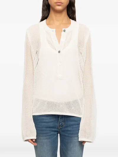Zadig & Voltaire Womens Vanille Mandala Button-neck Cotton-blend Henley Jumper In Neutral