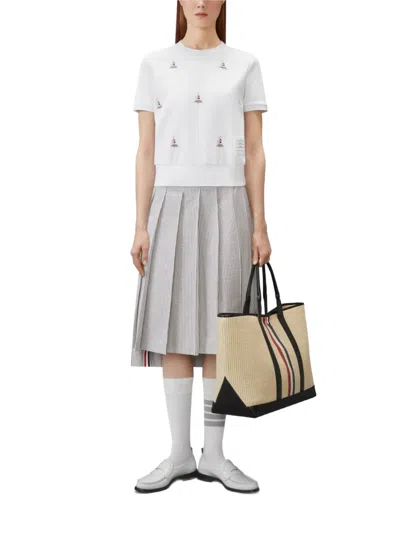 Thom Browne Short Sleeve Sailboat Embroidered Tee In White