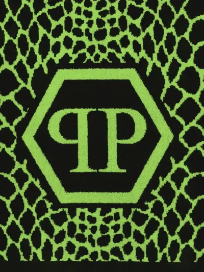 Philipp Plein Python-print Hexagon-logo Beach Towel In Green