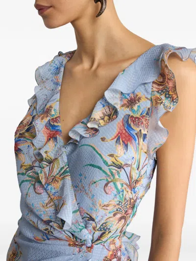 Etro Ruffled Tiered Paisley And Floral-print Satin Maxi Dress In Blue
