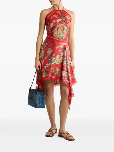 Etro Silk Top With Halterneck And Paisley Foliage Motif In Red