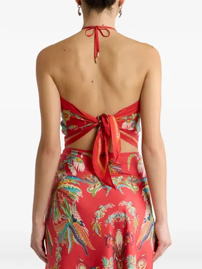 Etro Silk Top With Halterneck And Paisley Foliage Motif In Red