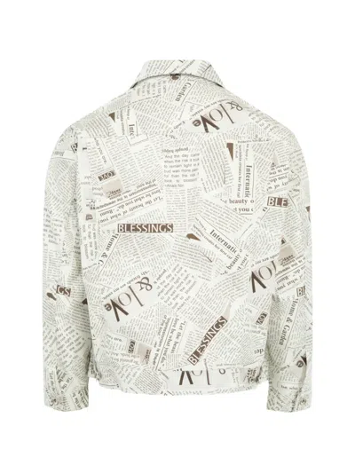 Engineered Garments Newspaper-print Type 5 Denim Jacket In White