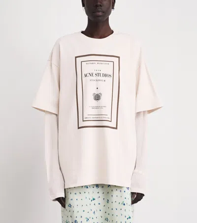 Acne Studios Womens Warm Beige Layered Graphic Book Print Cotton-jersey T-shirt In Multi