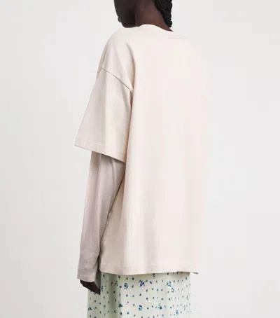 Acne Studios Womens Warm Beige Layered Graphic Book Print Cotton-jersey T-shirt In Multi