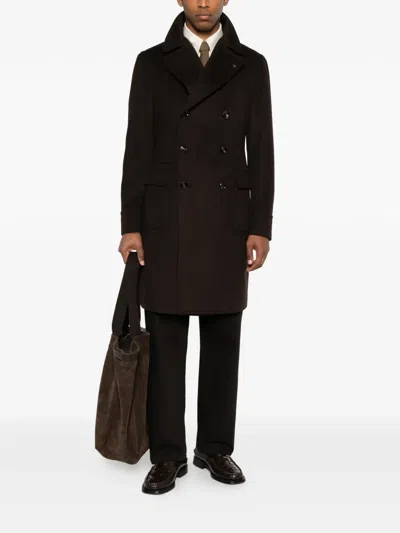 Tagliatore Double-breasted Coat In Brown