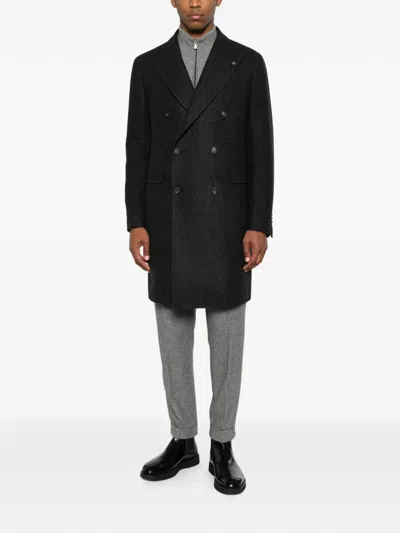 Tagliatore Double-breasted Check-pattern Coat In Gray