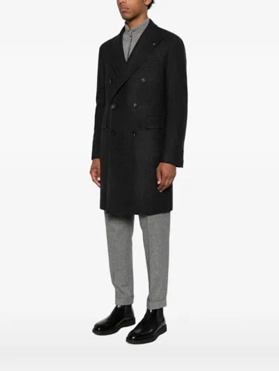 Tagliatore Double-breasted Check-pattern Coat In Gray