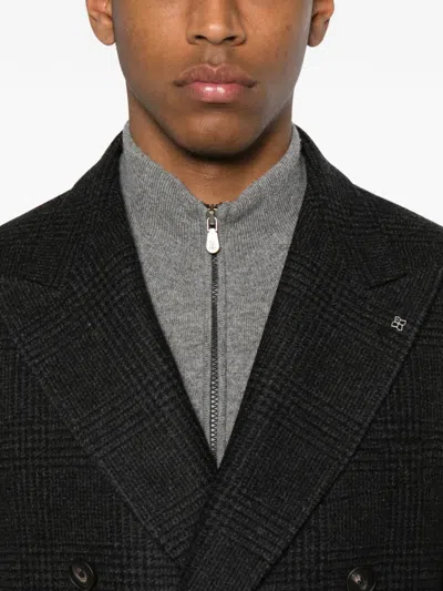 Tagliatore Double-breasted Check-pattern Coat In Gray